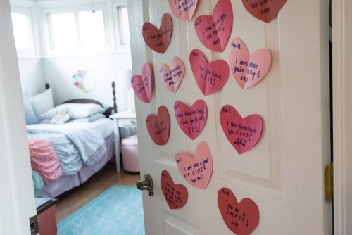 Heart notes on door